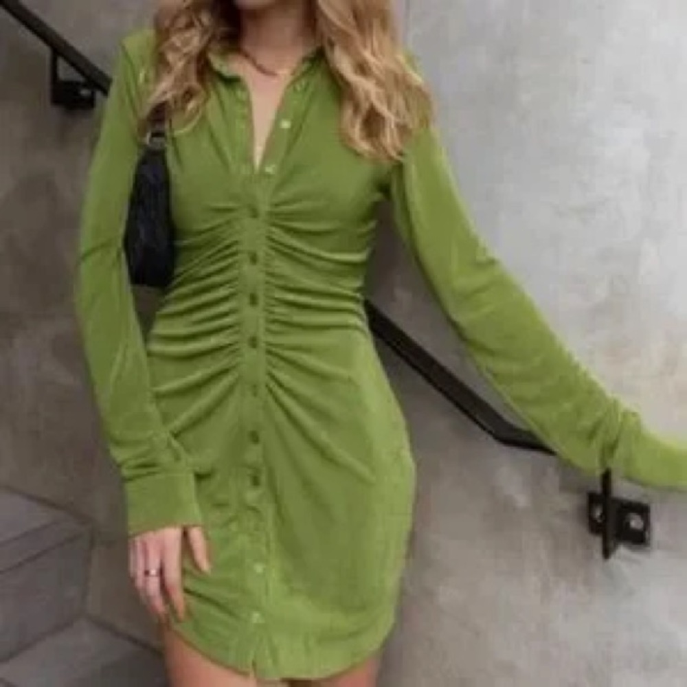 With Jean Olive Button-Up Dress